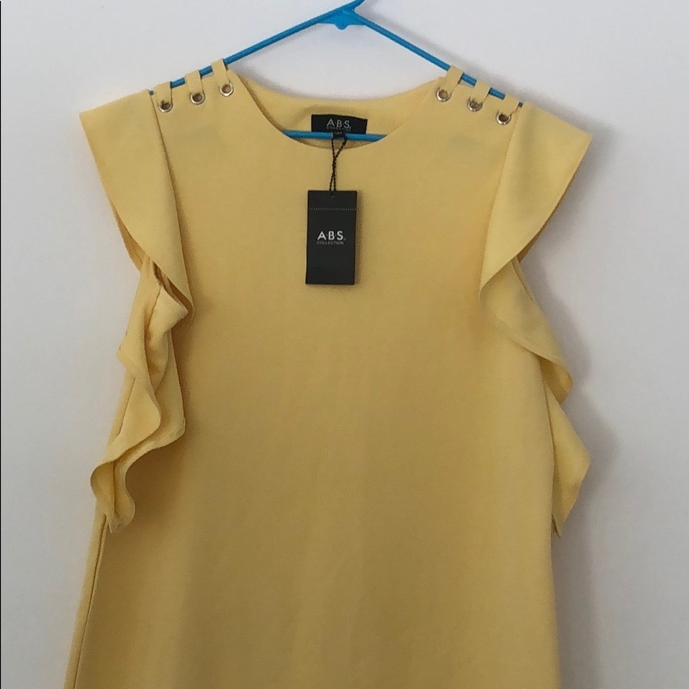 ABS Collection Yellow Ruffle LaceUp Shoulder Dress - Picture 7 of 10